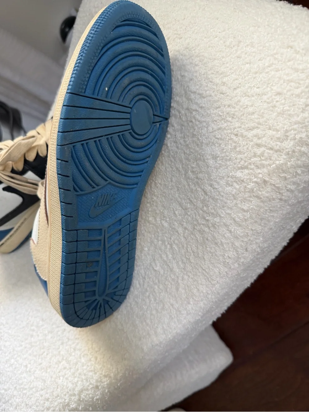 Jordan Low Retro Sneakers in White, Black, Blue & Cream